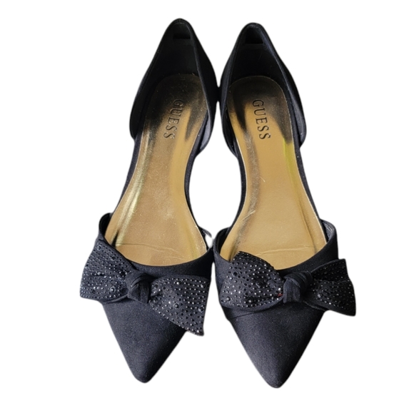 Women's Guess Black Rhinestone Bow Pointed Toe Flats Size 9 - Picture 4 of 9